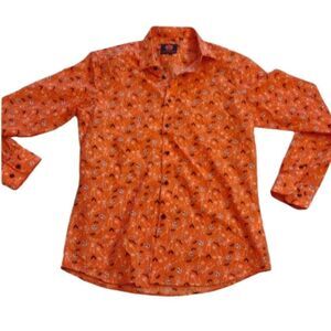 NWOT Simon Banks Halloween buttondown longsleeve shirt orange skeleton M
